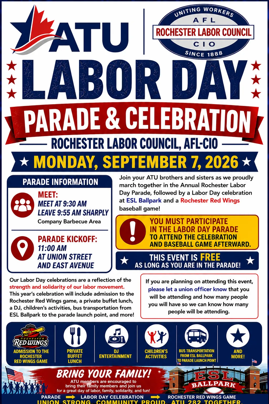 LABOR DAY 2026 ATU ROCHESTER